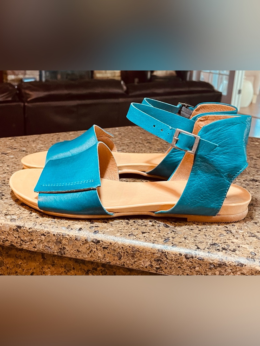 Boho Summer Fall Antony Flat Miz Mooz Leather Marine Teal Gladiator Sandal Sz 9 - Picture 4 of 10